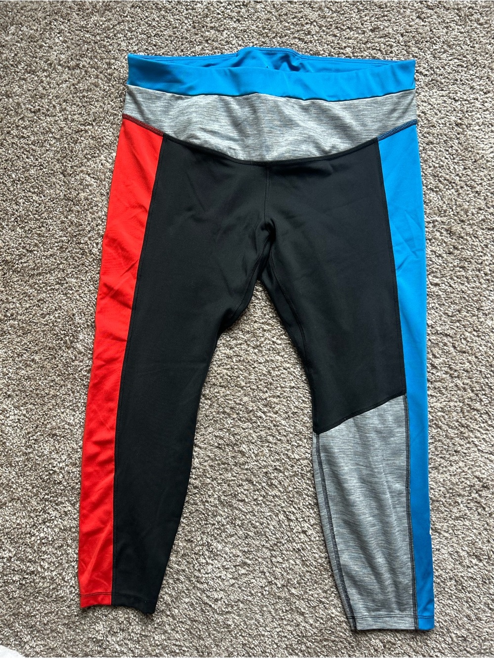 Nike Women’s Colorblock Leggings - Black, Red, Blue & Gray